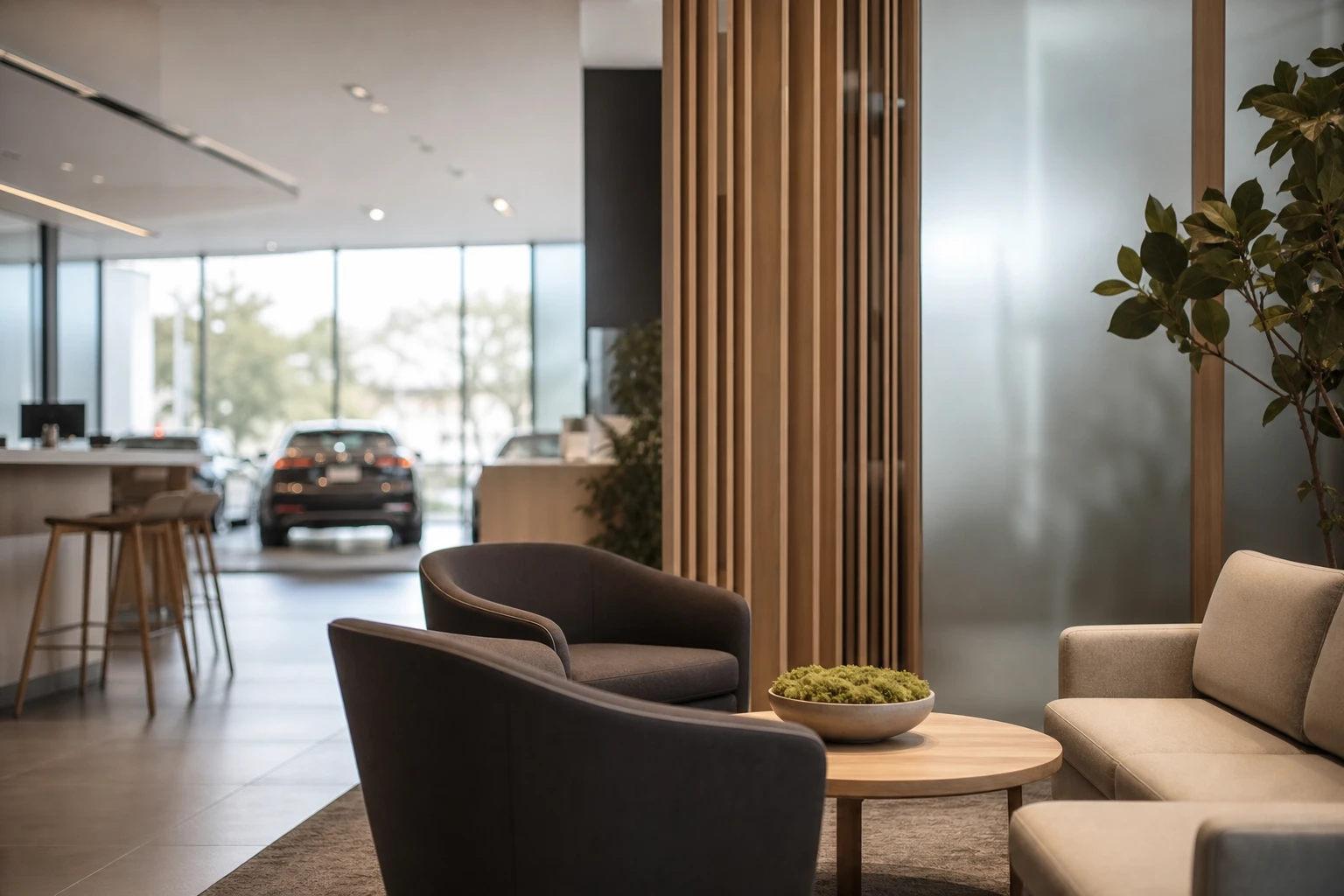 Calm dealership lounge